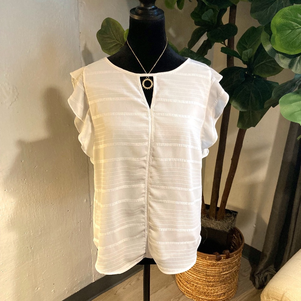 Banana Republic Factory White Ruffle Shoulder Top